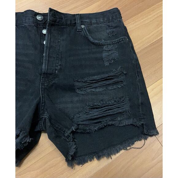 Free People We The Free Jeans Shorts Size 28 Raw Hem Button Fly Boho Black - Picture 6 of 12